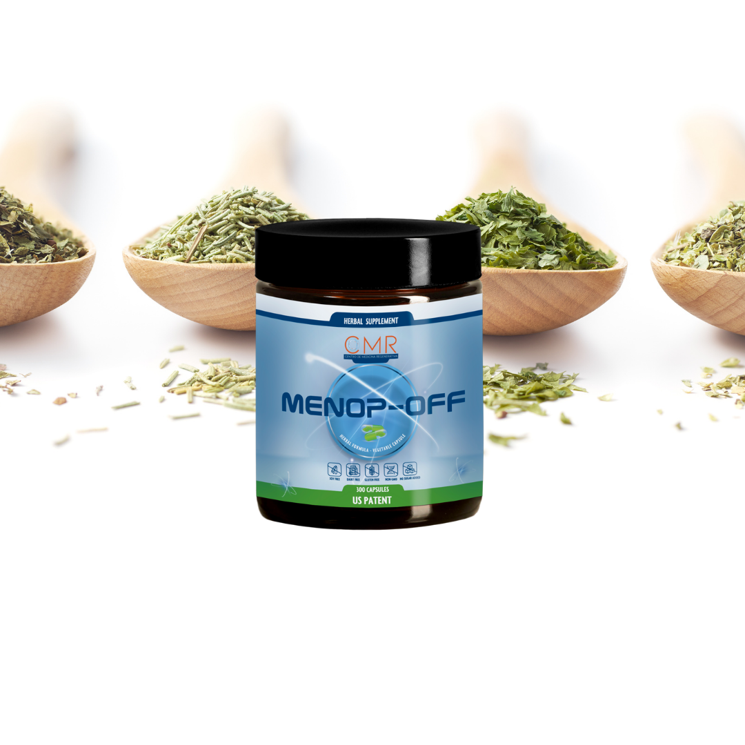 Menop-Off, síntomas de la menopausia, tratamiento natural, equilibrio hormonal, fitoestrógenos, medicina regenerativa, tiendacmr.com